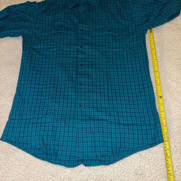 L.L. Bean Vintage Medium Collared Button Down LS Mens Navy Teal Blue Plaid EUC - Picture 10 of 12